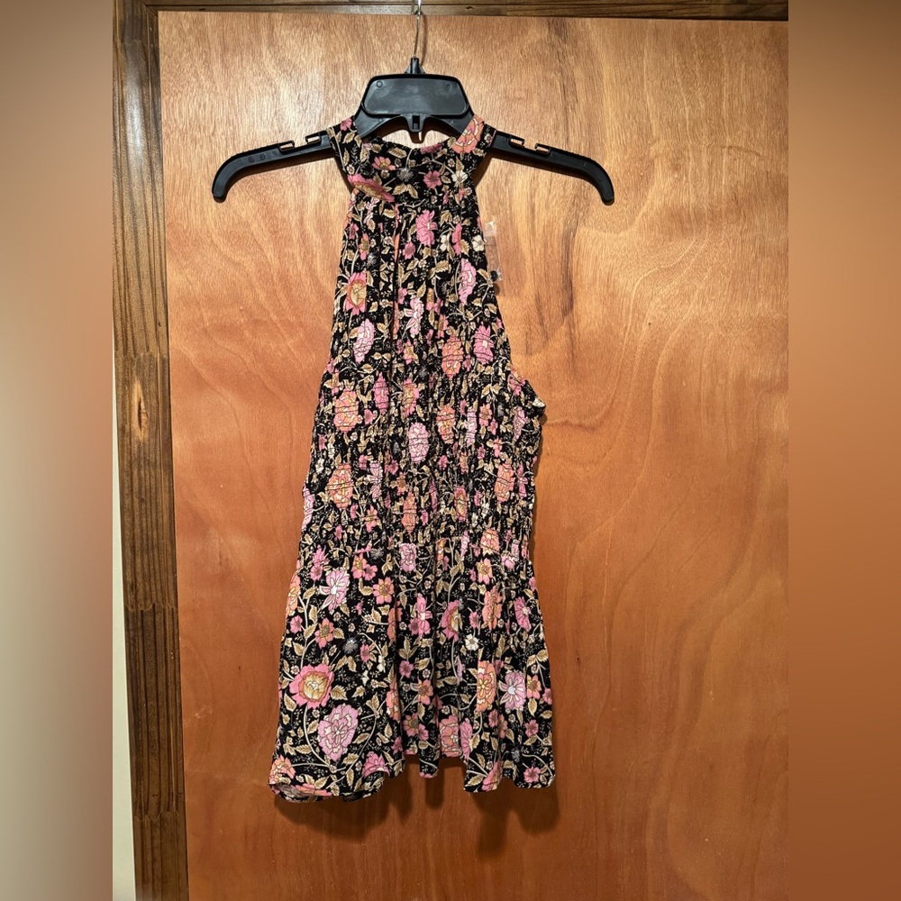 NWT Cynthia Rowley Medium Tank Top Black and Floral Print